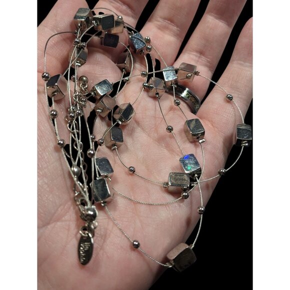 Lia Sophia "Mainstream" Floating Necklace With Silver Tone Cubes And Round Beads - Picture 5 of 6